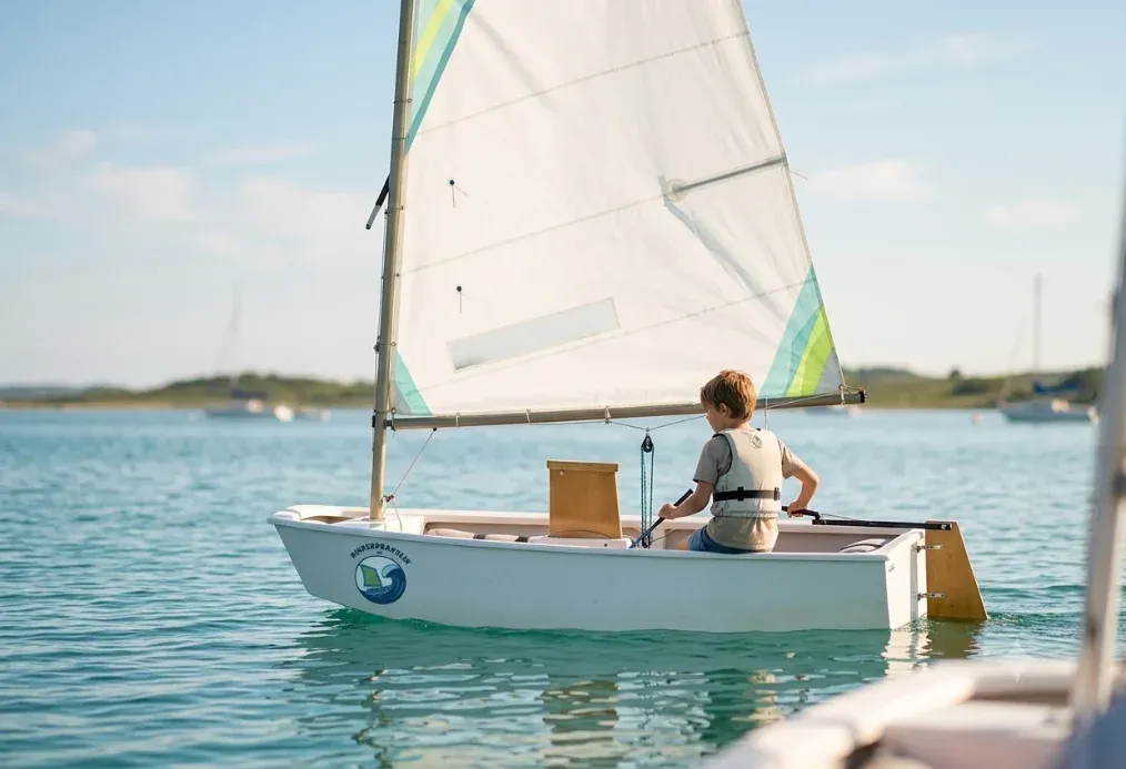 Een optimist zeilbootje op het water
